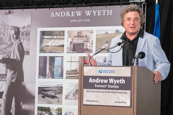 Jamie Wyeth, son of Andrew Wyeth, spoke at the July 12, 2017 dedication of the stamps honoring his father. Photo: USPS