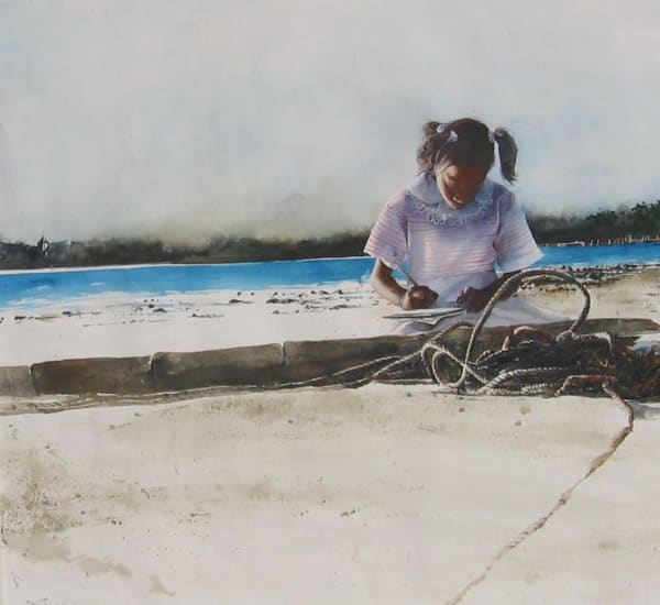 Stephen Scott Young Sketching, 2004 Watercolor with drybrush Paper 21 ½ x 22 ½ inches Signed: SSY (l.l.) For sale at Surovek Gallery