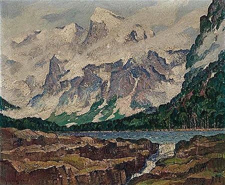 Guy Wiggins Swift Current Falls, Glacier National Park, 1925