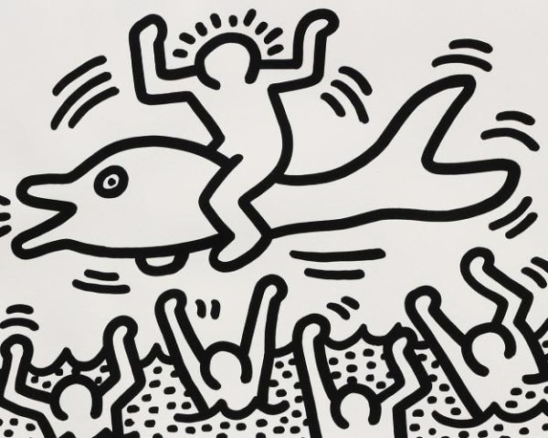 Keith Haring Man on a Dolphin, 1987 Lithograph 29 1/2 x 35 3/8 inches Edition: 113/170 For sale at Surovek Gallery