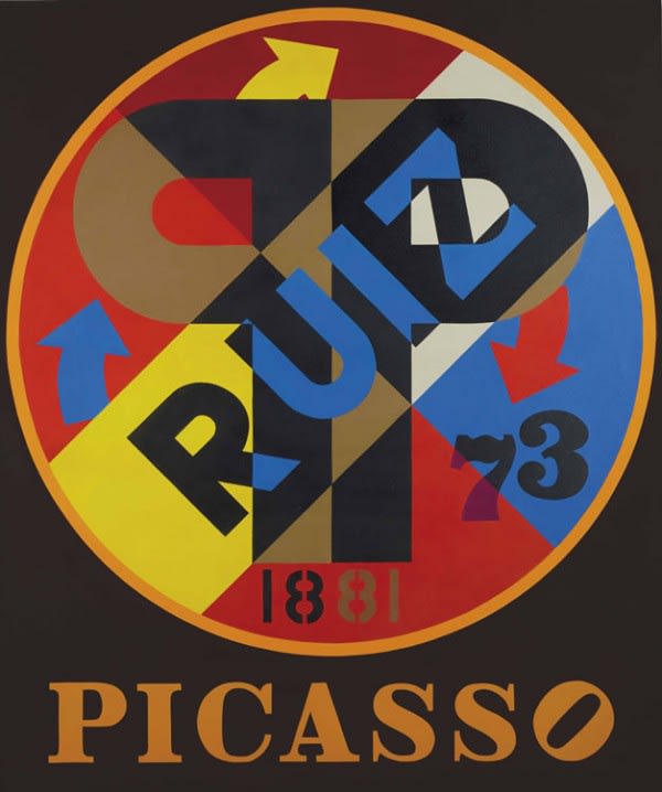 Robert Indiana Picasso, 1974 Oil on canvas 60 x 50 inches Signed and dated For Sale at Surovek Gallery