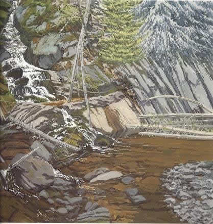 Neil Welliver Bear Hole Oil on canvas 72 x 72 inches Signed:Welliver (l.r.) For sale at Surovek