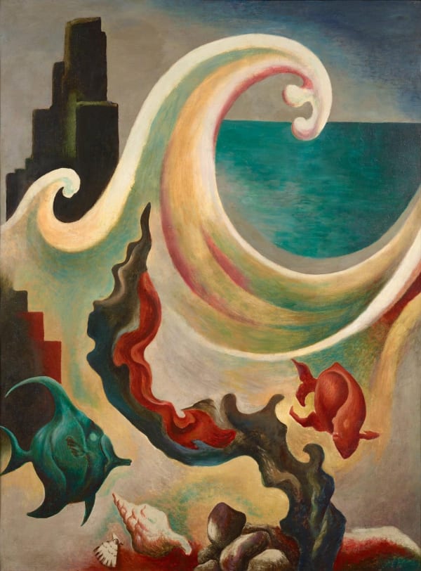 Thomas Hart Benton Sea Phantasy, 1925-26 Oil on metal 63 x 47 inches Sea Phantasy is a panel from Thomas Hart Benton’s first mural commission, executed in 1925-1926 for sportsman Albert Briggs For sale at Surovek Gallery