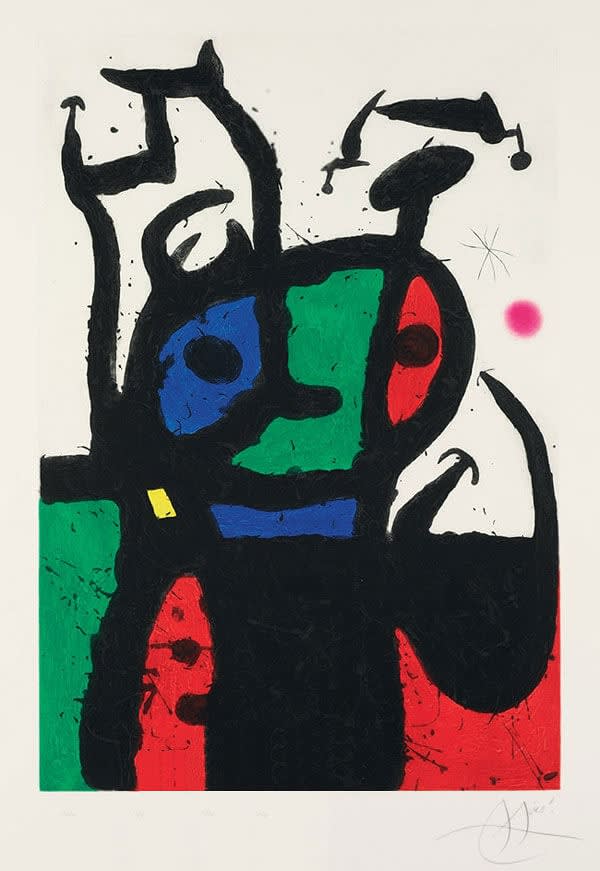 Joan Miró (1893-1983) Le Matador”, 1969 Color Etching, Aquatint and corborundum Image Size: 41¾ x 28¾ inches Sheet Size: 55 x 37¼ inches Edition: 53/75 For sale at Surovek Gallery