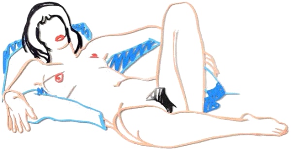 Tom Wesselmann Monica Lying on Blanket, 1988 Enamel on laser-cut steel 21 x 40 inches Available at Surovek Gallery