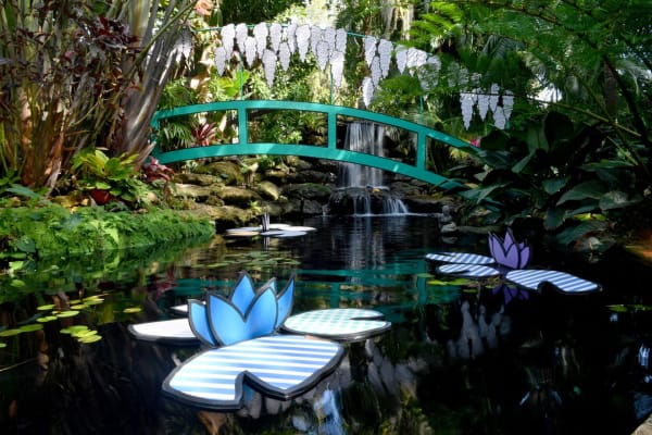Claude Monet’s Japanese bridge reimagined at the Roy Lichtenstein exhibit at the Selby Botanical Gardens.