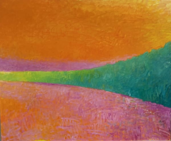 Wolf Kahn Orange River”, 1992 Oil on canvas 60 by 72 inches Signed: W. Kahn (l.r.) For sale at Surovek Gallery