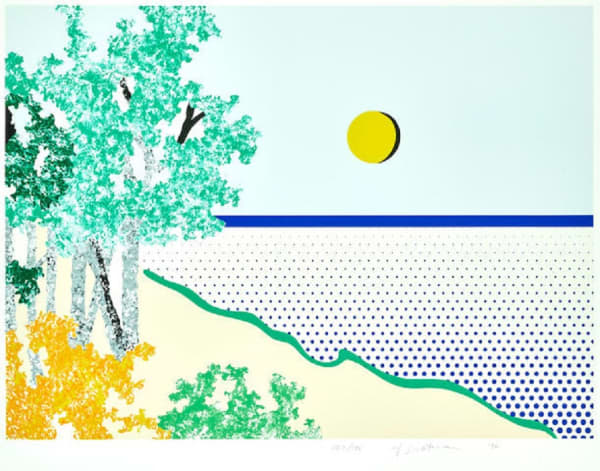 Roy Lichtenstein Unitled, 1996 Screenprint in colors, on Coventry Rag paper, with full margins. Image: 24 x 32 1/2 inches Sheet: 31 5/8 x 39 5/8 inches Signed, dated and numbered# 167/175 in pencil (there were also 25 artist’s proofs), Co-published by the artist and Ronald Feldman Fine Arts, Inc., New York to benefit The Campaign for Freedom of Expression