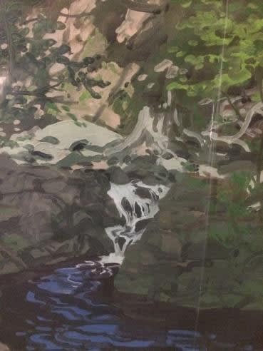 Neil Welliver Study for Stream with Falls Oil on canvas 20 x 20 inches Signed:Welliver (l.r.) For sale at Surovek Gallery