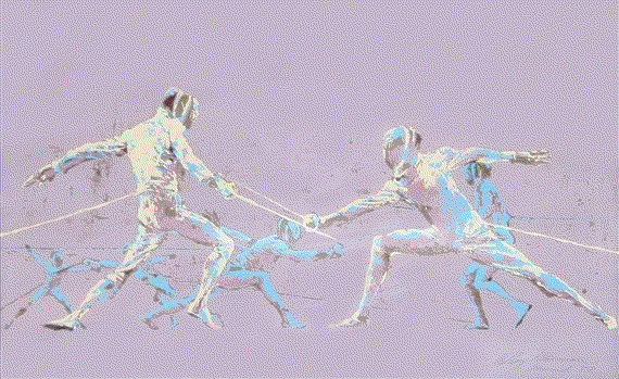 LeRoy Neiman Fencing at Munich Olympics, 1972