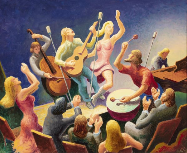 Thomas Hart Benton’s son-in-law was the model for the guitar player in the 1973 oil study Youth Music.
