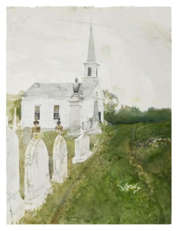 Andrew Wyeth Ridge Church (Study for Shellback), 2004 Watercolor on paper 23 5/8 x 18 in 60 x 45.7 cm Available at Surovek Gallery