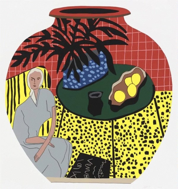 Jonas Wood MATISSE POT #4, 2019 18-colour screen print on Rising Museum Board 34 x 32 inches 23/50 Available at Surovek Gallery