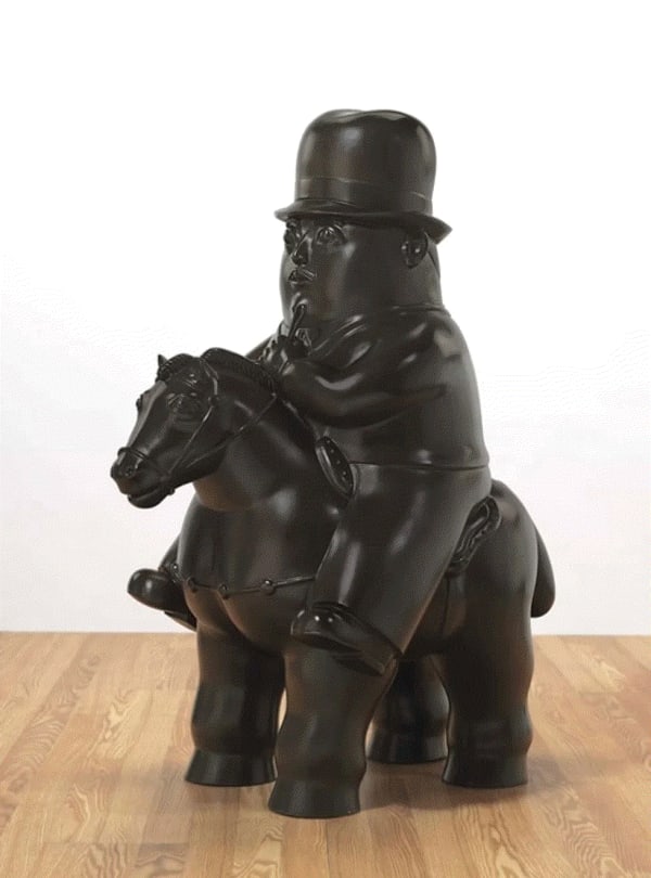 Fernando Botero MAN ON HORSEBACK , 1985 Bronze 42 x 22 x 32 1/4 in 106.7 x 55.9 x 81.9 cm Signed and numbered 1/2 Available at Surovek Gallery