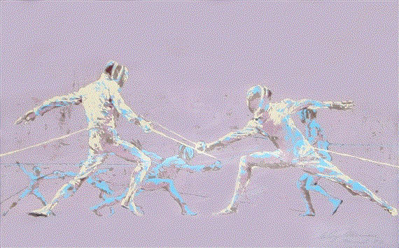 LeRoy Neiman Fencing at Munich Olympics, 1972