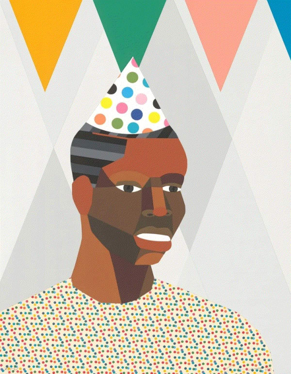Derrick Adams PARTY GUEST 1 (WE CAME TO PARTY AND PLAN SERIES), 2020 Screen print, relief, collage 24 x 18 inches 4/50 Available at Surovek Gallery
