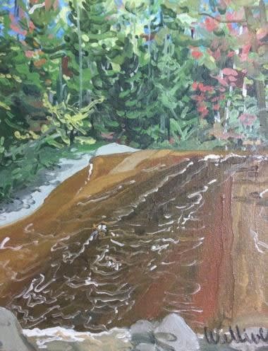 Neil Welliver Stream in Baxter Oil on canvas 14 x 14 inches Signed: Welliver (l.r.) For sale at Surovek Gallery