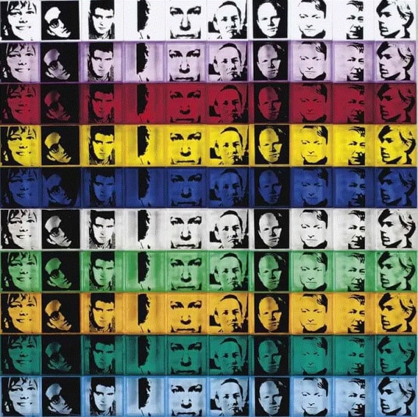 Andy Warhol PORTRAITS OF THE ARTISTS, 1967 Screenprint on 100 Colored Polystyrene Boxes in 10 Colors on Lucite Stand 20 x 20 in 50.8 x 50.8 cm Edition of 200 unique impressions Available at Surovek Gallery