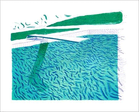 David Hockney. Lithographic Water Made of Lines, Crayon and Two Blue Wash, 1978-80