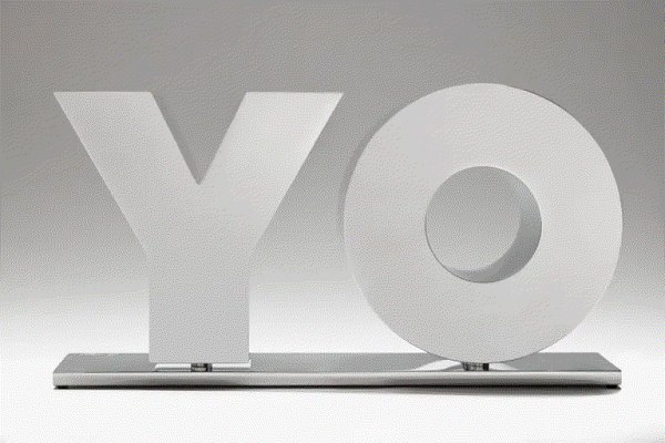 Deborah Kass OY/YO, 1992 Polished solid aluminum on polished aluminum base 7 1/2 x 14 x 3 1/2 in 19.1 x 35.6 x 8.9 cm 31/50 Available at Surovek Gallery