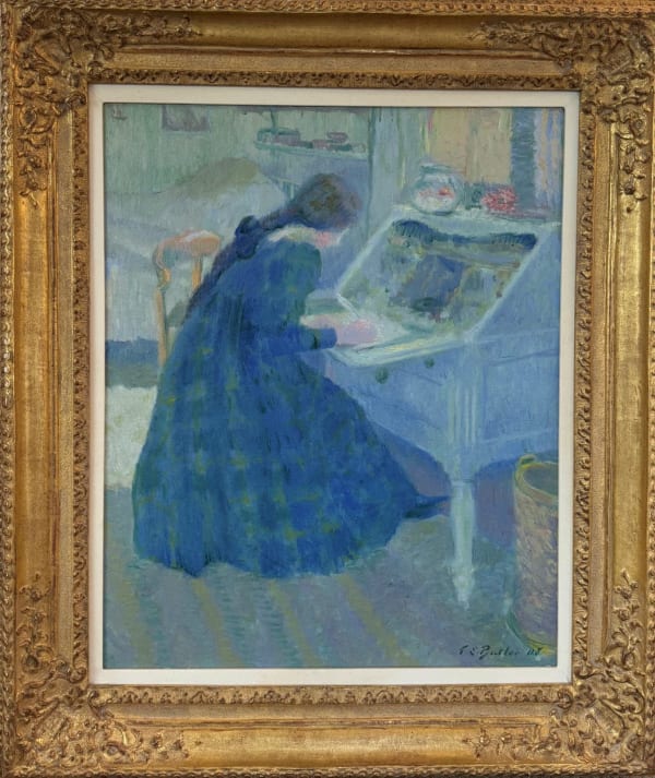 Theodore Earl Butler WRITING A LETTER, 1908 Oil on canvas 29 x 23 1/4 in 73.7 x 59.1 cm Available at Surovek Gallery