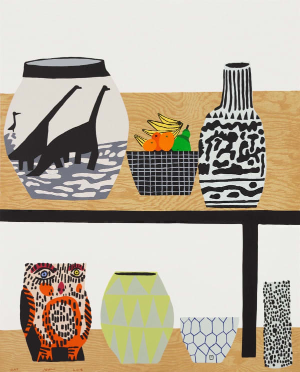 Jonas Wood SHELF STILL LIFE, 2018 Lithograph and silkscreen Sheet Size: 32 x 26 inches Available at Surovek Gallery