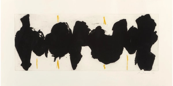Robert Motherwell RUNNING ELEGY-YELLOW STATE, 1983 Etching and aquatint in colors on George Duchêne Hawthorne of Larrouque handmade paper 11 3/4 x 29 1/2 in 29.8 x 74.9 cm 4/10 Available at Surovek Gallery