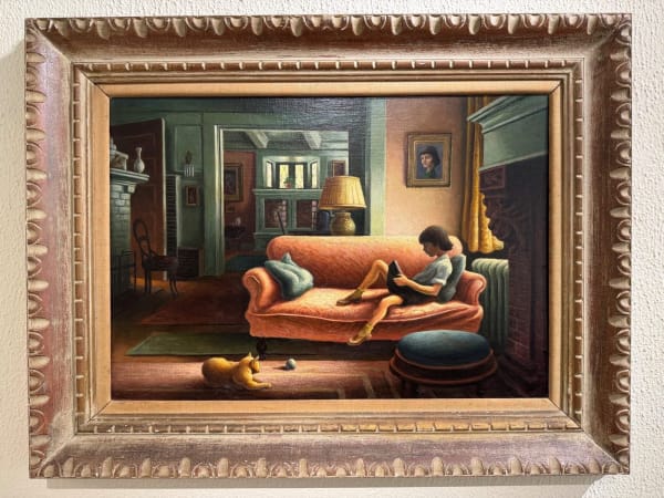 Thomas Hart Benton JESSIE ON THE COUCH, 1948 Oil tempura on Masonite Signed and dated I.I. 25 x 36 in 63.5 x 91.4 cm Framed: 37 x 48 in 94 x 121.9 cm Available at Surovek Gallery
