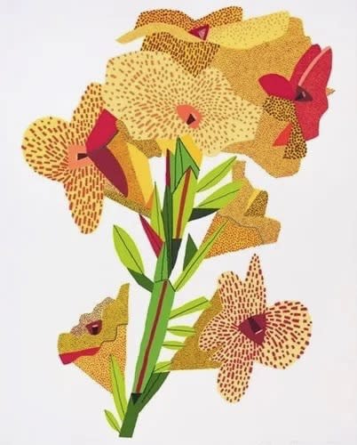 Jonas Wood YELLOW FLOWER, 2022 27 color screen print on 410 gram somerset tub sized satin enhance white paper 30 x 23 1/2 in 76.2 x 59.7 cm 45/100 Available at Surovek Gallery