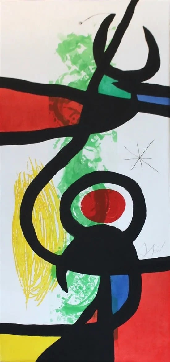 Joan Miró LES GRANDES MANOEUVRES, 1973 Color Etching, Aquatint and carborundum 54 1/4 x 23 5/8 in 137.8 x 60 cm Edition: 27/50 Available at Surovek Gallery