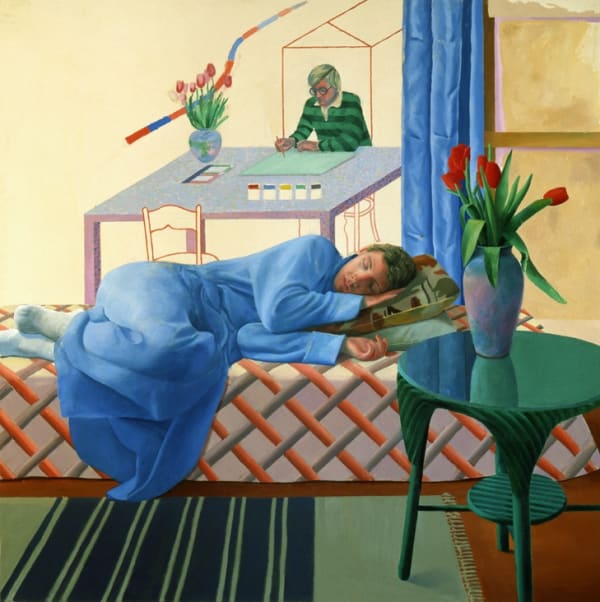 David Hockney Model with Unfinished Self-Portrait, 1977