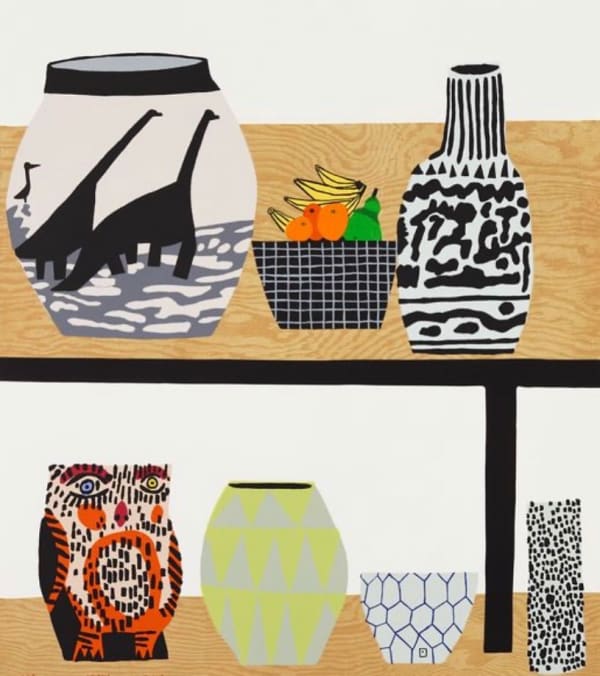 Jonas Wood Shelf Still Life, 2018 Lithograph and silkscreen 32 x 26 inches Signed For sale at Surovek Gallery