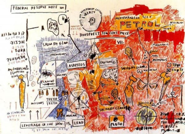 Jean-Michel Basquiat Liberty Screenprint on paper 22 x 30 inches Edition:30/50 Signed by Lisane Basquiat & Jeanine Heriveaux Embossed with Basquiat Estate Stamps For sale at Surovek Gallery