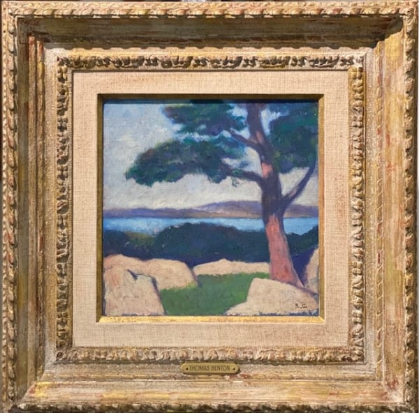 Thomas Hart Benton Hudson River View, c. 1912 Oil on canvas 10.75 x 10.75 inches Signed: Benton (lower right) For sale at Surovek Gallery