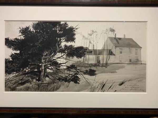 Andrew Wyeth Olson House, 1942 Watercolor on paper 10 ½ x 21 ¼ inches Inscribed lower right: To Christina and Alvaro from Betsy and Andy For sale at Surovek Gallery