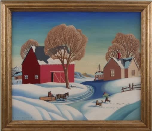 Dale Nichols Sunset on the Farm Oil on canvas 24 x 30 inches Signed: Dale Nichols, lower left For sale at Surovek Gallery