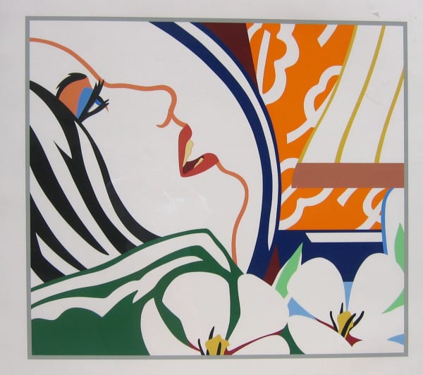 Tom Wesselmann Bedroom Face with Orange Wallpaper, 1987 Silkscreen 55 1/2 x 64 1/2 inches Edition: 88/100 Signed, numbered and dated For sale at the Surovek Gallery