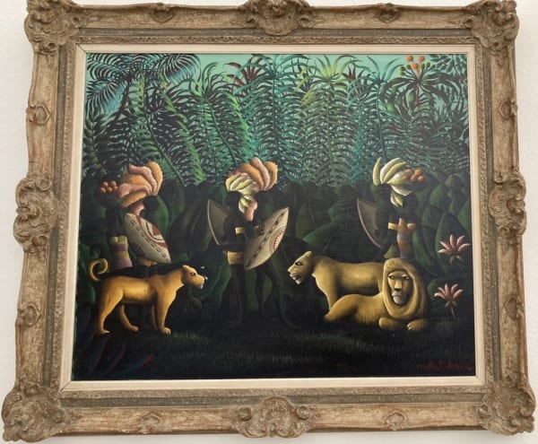 Orville Bulman Pleasant Meeting, 1971 Oil on canvas 24 x 36 inches Framed size: 38 1/2 x 44 1/2 inches Signed: Orville Bulman (l.r.) For sale at Surovek Gallery