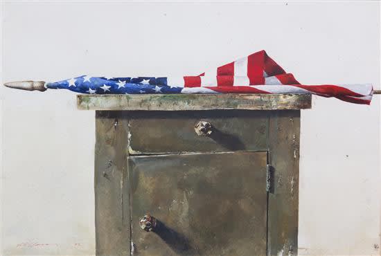 Stephen Scott Young American Flag, 1992 Watercolor on paper, 14 1/2 x 21 1/2 inches Signed and dated: SS Young (lower left)