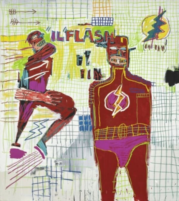 Jean-Michel Basquiat Flash in Naples, 40 x 40 inches Edition: 85 Signed, stamped by the Basquiat Estate, verso For sale at Surovek Gallery