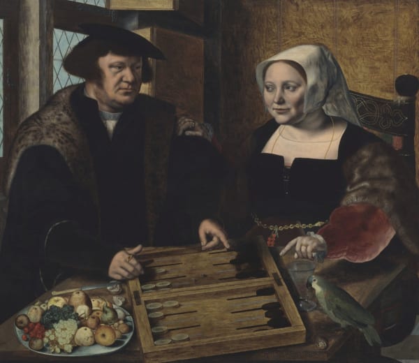 Jan Sanders van Hemessen Double Portrait of a Husband and Wife, Half Length, Seated at a Table, 1532.