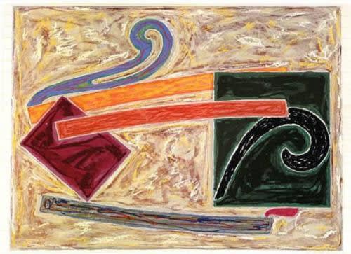 Frank Stella Sinjerli Variation 111, 1977 Offset lithograph and screenprint in colors 32 1/2 x 42 1/2 inches Signed: F. Stella ’77(l.r.) Edition: 77/100 For sale at Surovek Gallery