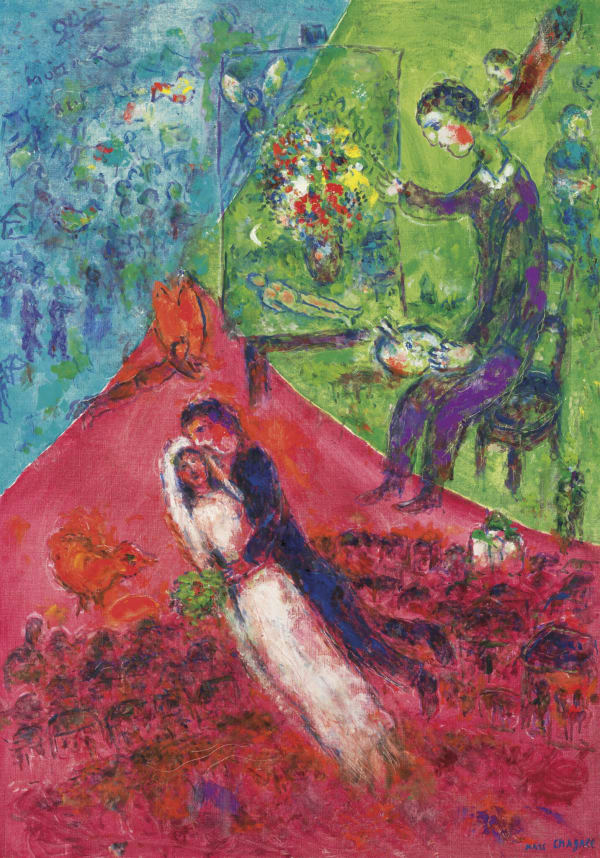 Marc Chagall Acrobats, 1984 Lithograph Plate 24 x 18.7 inches Sheet Size 32 x 25 1/2 inches Signed and numbered 24/50 Mourlot 1031 For sale at Surovek Gallery