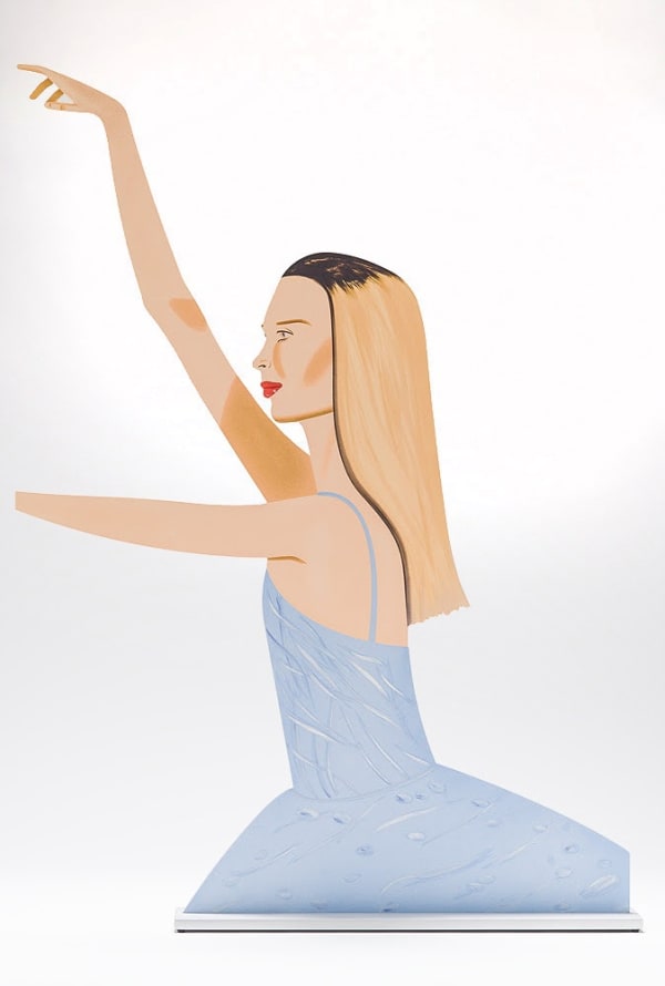 Alex Katz Dancer 2, 2020 Cutout from shaped powder-coated aluminum, printed the same on each side with UV cured archival inks, clear coated and mounted to aluminum base, 29h x 21w x 3d in, 60 For sale at Surovek Gallery