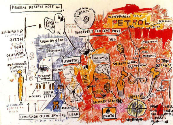 Jean-Michel Basquiat Liberty Screenprint on paper, 22 x 30 inches 30/50 Signed by Lisane Basquiat & Jeanine Heriveaux Embossed with the Basquiat Estate Stamps For sale at Surovek Gallery