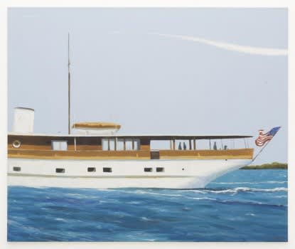 Julio Larraz The Innisfail on the Santa Ana, 2016 Oil on canvas, 60 x 72 inches Signed:Larraz (l.r.r.) For sale at Surovek Gallery