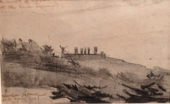 Winslow Homer Barn Raising Prouts Neck, 1901 Pencil on paper, 5 x 7 1/2 inches, Signed (l.l.) For sale at the Surovek Gallery