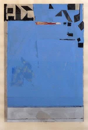 Richard Diebenkorn Blue with Red, 1987 Image: 33 7/8 x 23 inches Sheet: 37 1/2 x 25 1/2, Woodcut in colors, on Echizen kozo Mashi paper Edition: 174/200 Signed (initialed) lower right and dated. Numbered lower center For sale at Surovek Gallery