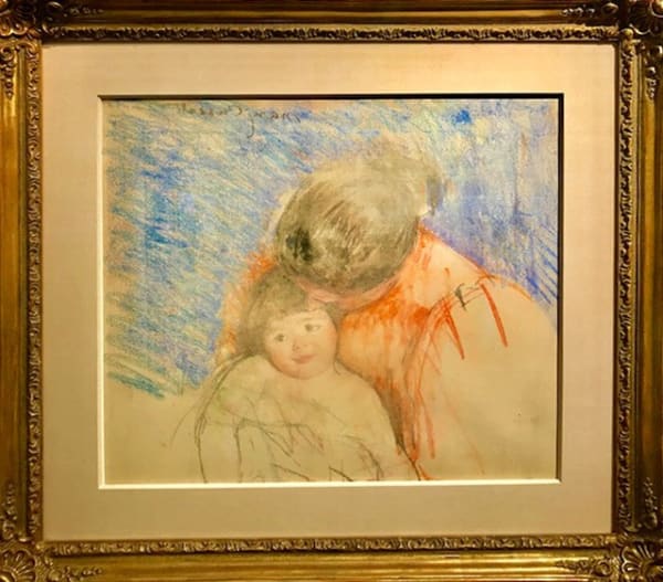 Mary Cassatt Sketch of a Mother Looking Down at Thomas Pastel counter proof mounted to back of mat, 26 7/8 x 29 1/4 inches For sale at Surovek Gallery