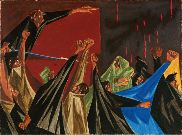 Jacob Lawrence “ … is life so dear or peace so sweet as to be purchased at the price of chains and slavery? —Patrick Henry, 1775,” Panel 1, 1955 from Struggle: From the History of the American People, 1954–56